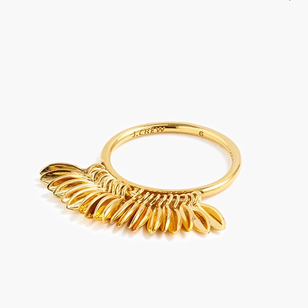 J. CREW 14K Gold Plated Leaf Fringed Ring